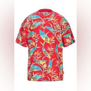 Moschino Red Tropical Print Short Sleeve Tee and Swim Trunks Set.
